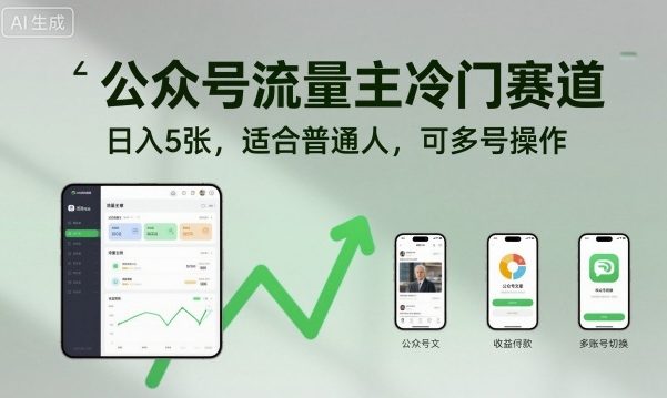 公众号流量主冷门赛道，日入5张，适合普通人，可多号操作-泡泡网创