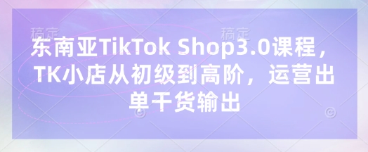 东南亚TikTok Shop3.0课程，TK小店​从初级到高阶，运营出单干货输出-泡泡网创