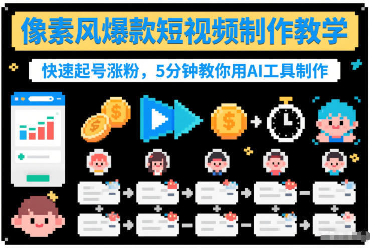像素风爆款短视频制作教学，快速起号涨粉，5分钟教你用AI工具制作-泡泡网创
