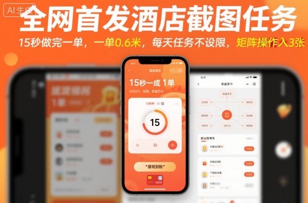全网首发酒店截图任务，15秒做完一单，一单0.6米，每天任务不设限，矩阵操作日入3张【揭秘】-泡泡网创