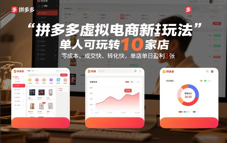 拼多多虚拟电商新玩法，单人可玩转10家店，零成本、成交快、转化快，单店单日盈利3张【揭秘】-泡泡网创