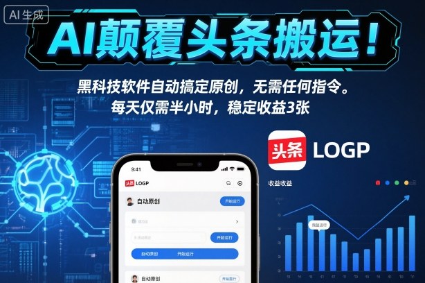 AI颠覆头条搬运！黑科技软件自动搞定原创，无需任何指令。每天仅需半小时，稳定收益3张【揭秘】-泡泡网创