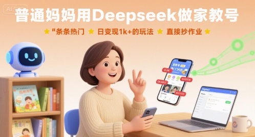 普通妈妈用Deepseek做家教号，条条热门，日变现1k+的玩法，直接抄作业-泡泡网创