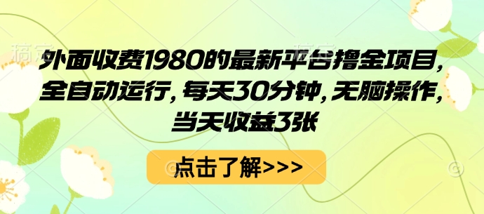 外面收费1980的最新平台撸金项目，全自动运行，每天30分钟，无脑操作，当天收益3张【揭秘】-泡泡网创