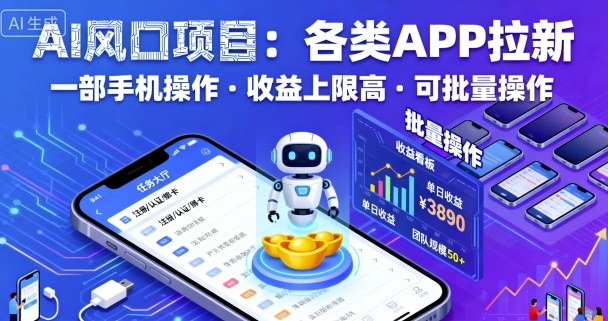 AI风口项目，各类APP拉新，一部手机就可以操作，收益上限高，可批量操作-泡泡网创