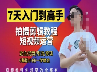 7天入门到高手，短视频剪辑运营高手课，定位 运营 引|流 变现，0基础小白一学就会-泡泡网创