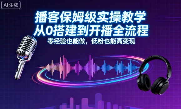 播客保姆级实操教学，从0搭建到开播全流程，零经验也能做，低粉也能高变现-泡泡网创