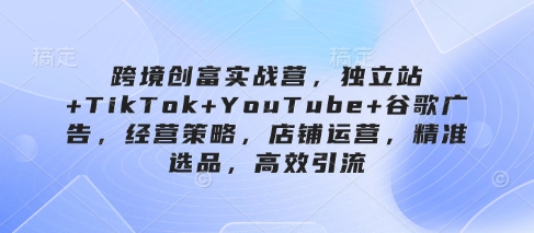 跨境创富实战营，独立站+TikTok+YouTube+谷歌广告，经营策略，店铺运营，精准选品，高效引流-泡泡网创