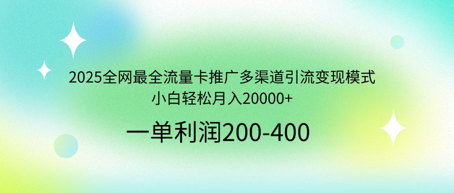 2025全网最全流量卡推广多渠道引流变现模式，小白轻松月入20000+-泡泡网创