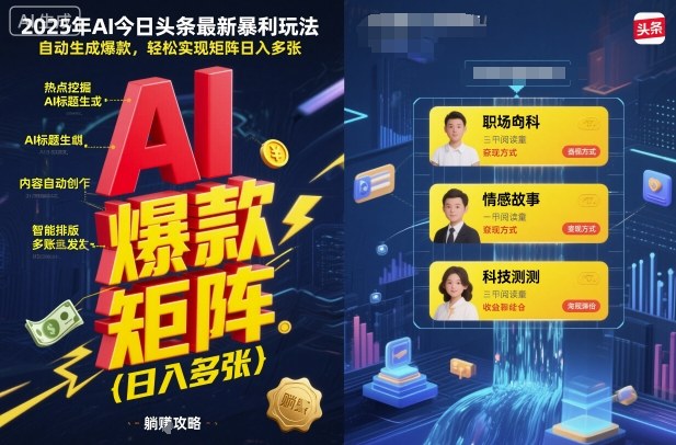 2025年AI今日头条最新暴利玩法，自动生成爆款，轻松实现矩阵日入多张-泡泡网创