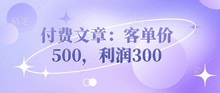 付费文章：客单价500，利润300-泡泡网创
