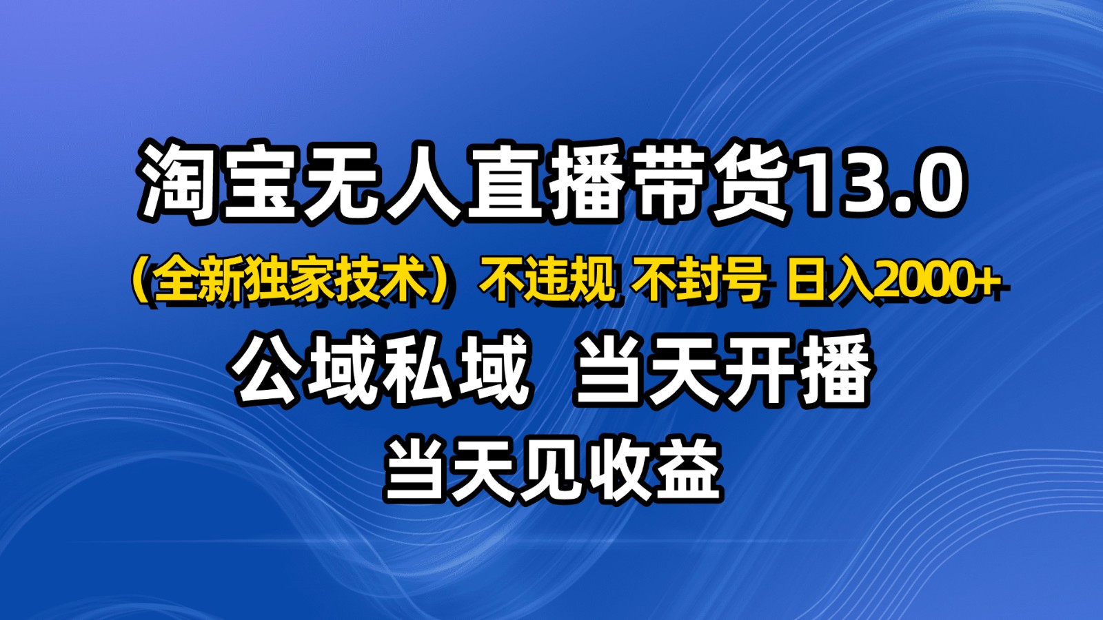 淘宝无人直播13.0，公域私域技术，不封号，不违规 布局下半年旺季赛道，日入2000+-泡泡网创