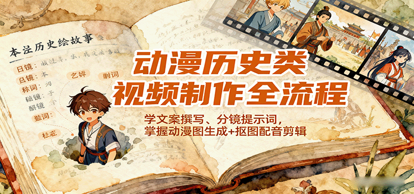 动漫历史类视频制作全流程，学文案撰写、分镜提示词，掌握动漫图生成+抠图配音剪辑-泡泡网创