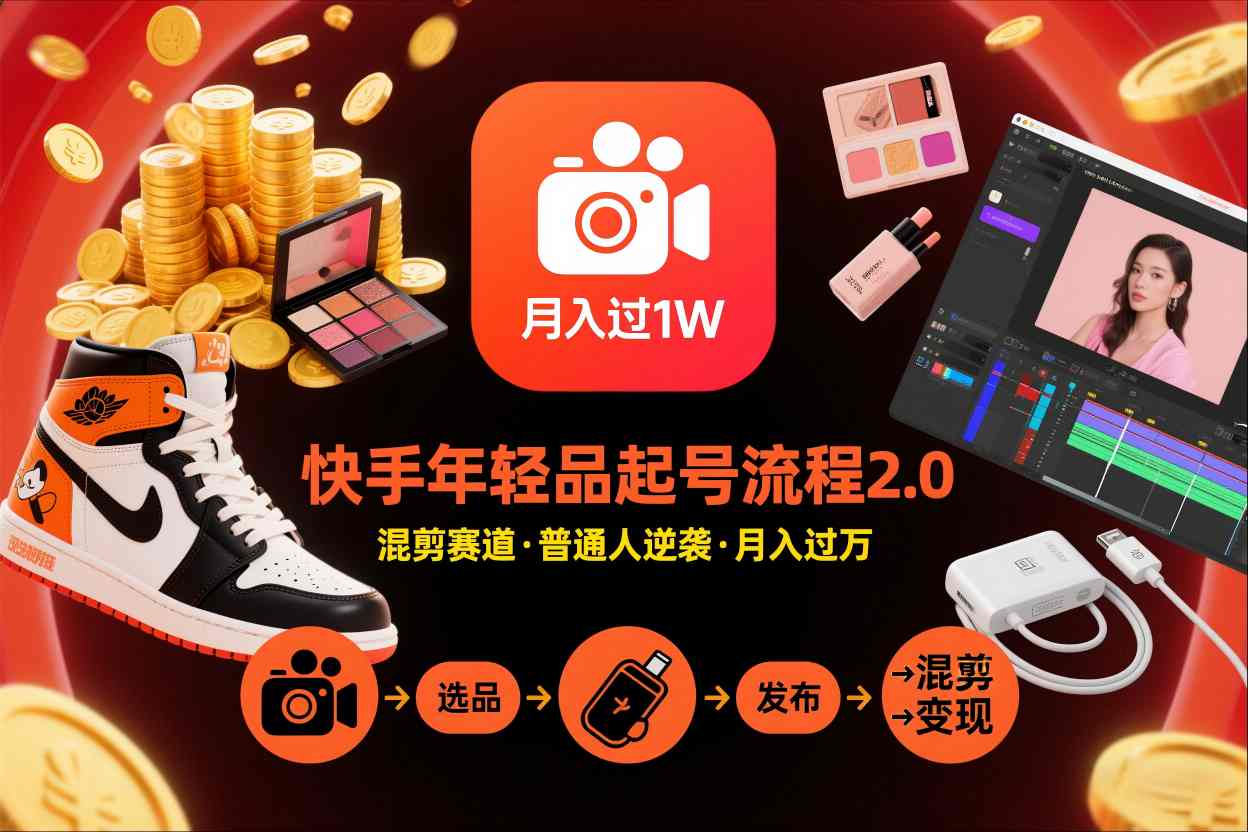 快手短视频带货年轻品起号流程2.0，快手年轻品混剪赛道，普通人也能月入过1W-泡泡网创