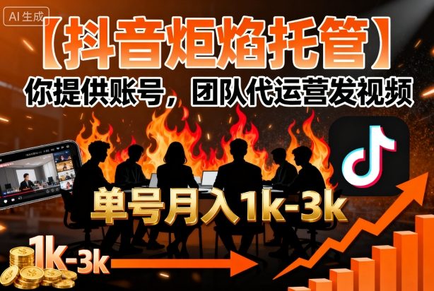 【抖音炬焰托管】你提供账号，团队代运营发视频，单号月入1k+【揭秘】-泡泡网创