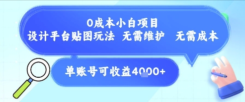 0成本小白项目，设计平台贴图玩法，无需维护，无需成本，单账号单月可产生收益4k+-泡泡网创