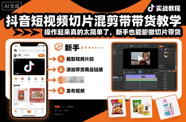 抖音短视频切片混剪带货教学，操作起来真的太简单了，新手也能做切片带货-泡泡网创