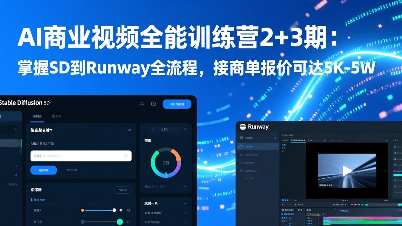 AI商业视频全能训练营2+3期：掌握SD到Runway全流程，接商单报价可达5K-5W-泡泡网创