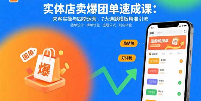 实体店卖爆团单速成课：来客实操与四榜运营，7大选题模板精准引流-泡泡网创