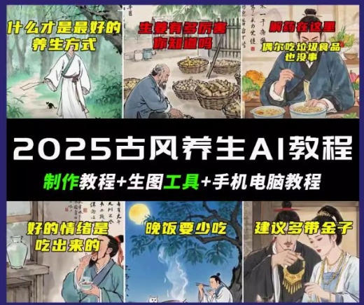 抖音AI古风养生视频教程，日入五张，轻松涨粉 10W+-泡泡网创