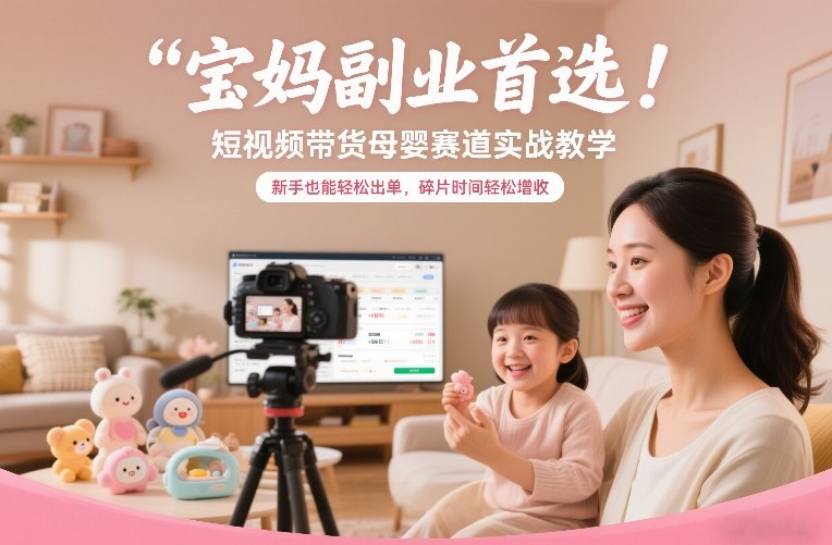 宝妈副业首选！短视频带货母婴赛道实战教学，新手也能轻松出单，碎片时间轻松增收-泡泡网创