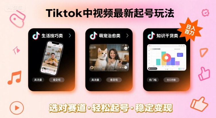 Tiktok中视频最新起号玩法，想要日入百刀，做好这几个赛道就可以了-泡泡网创