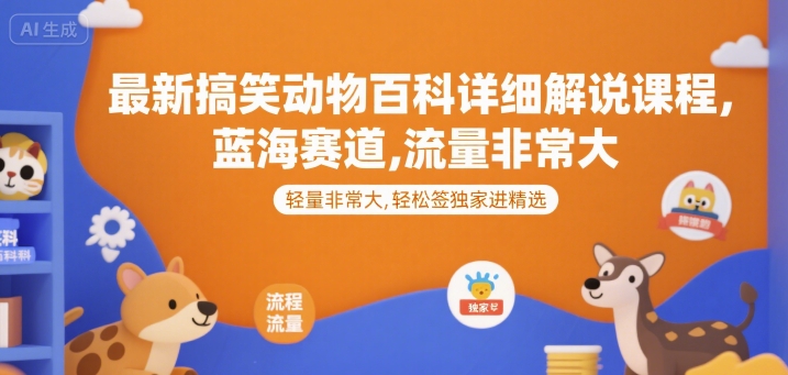 最新搞笑动物百科详细解说课程，蓝海赛道，流量非常大，轻松签独家进精选-泡泡网创