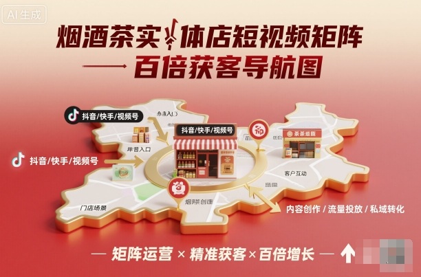 烟酒茶实体店短视频矩阵百倍获客导航图-泡泡网创
