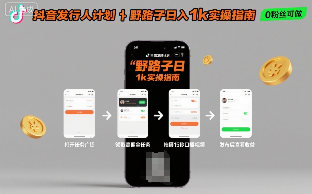 抖音发行人计划全新野路子玩法，随时随地，只要有手机，就能操作，日入1k+【揭秘】-泡泡网创