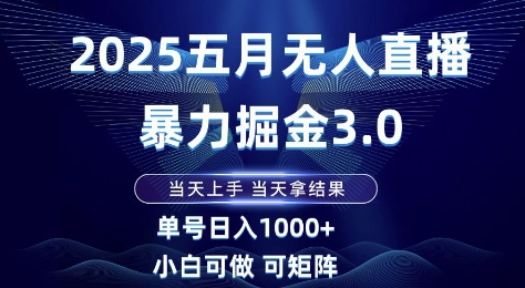 2025五月无人直播暴力掘金3.0，当天上手，当天拿结果，单号日入1k+小白可做可矩阵【揭秘】-泡泡网创