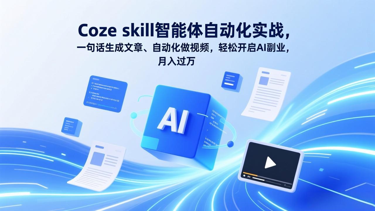 Coze skill智能体自动化实战，一句话生成文章、自动化做视频，轻松开启AI副业，月入过万-泡泡网创