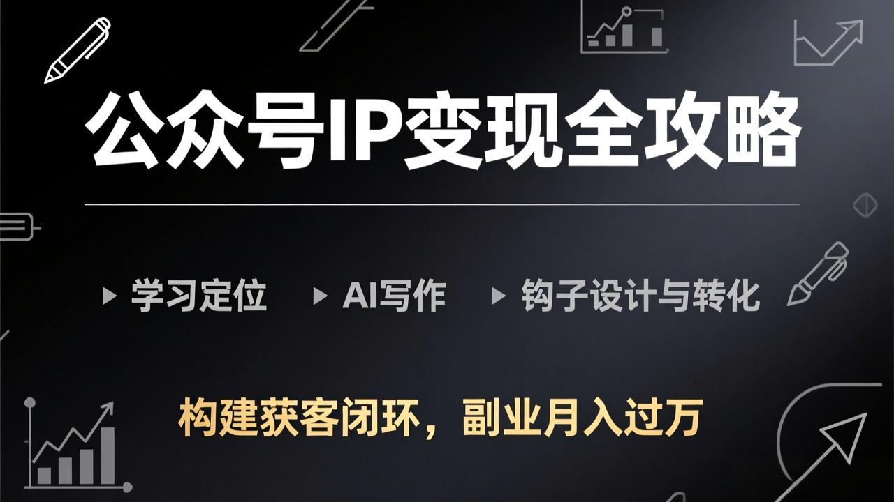 公众号IP变现全攻略-更新，学习定位、AI写作、钩子设计与转化，构建获客闭环，副业月入过万-泡泡网创