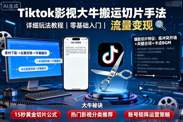Tiktok影视大牛搬运切片手法，详细玩法教程-泡泡网创