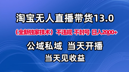 淘宝无人直播13.0，公域私域技术，不封号，不违规布局下半年旺季赛道，日入1K+(独家技术)【揭秘】-泡泡网创