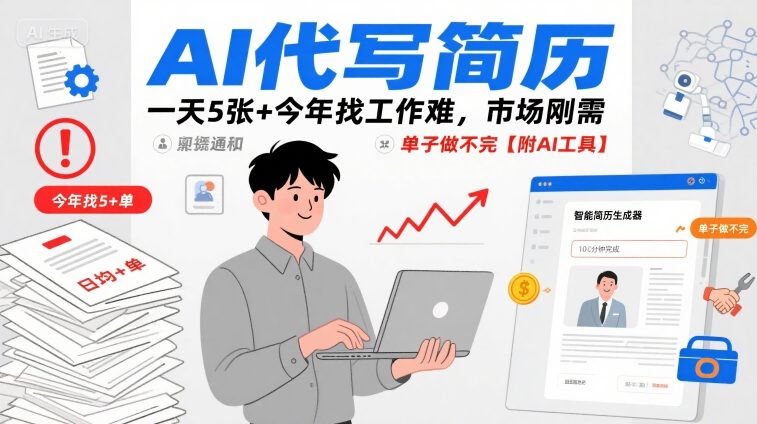 AI代写简历，一天5张+今年找工作难，市场刚需，单子做不完【附AI工具】-泡泡网创