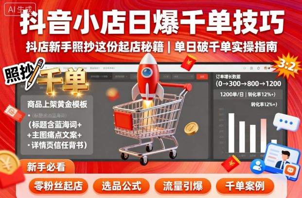 抖音小店日爆千单技巧，抖店新手照抄这份起店秘籍，单日破千单-泡泡网创