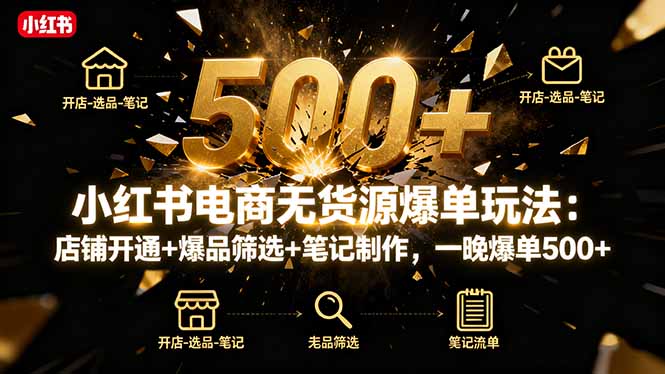 小红书电商无货源爆单玩法：店铺开通+爆品筛选+笔记制作，一晚爆单500+-泡泡网创