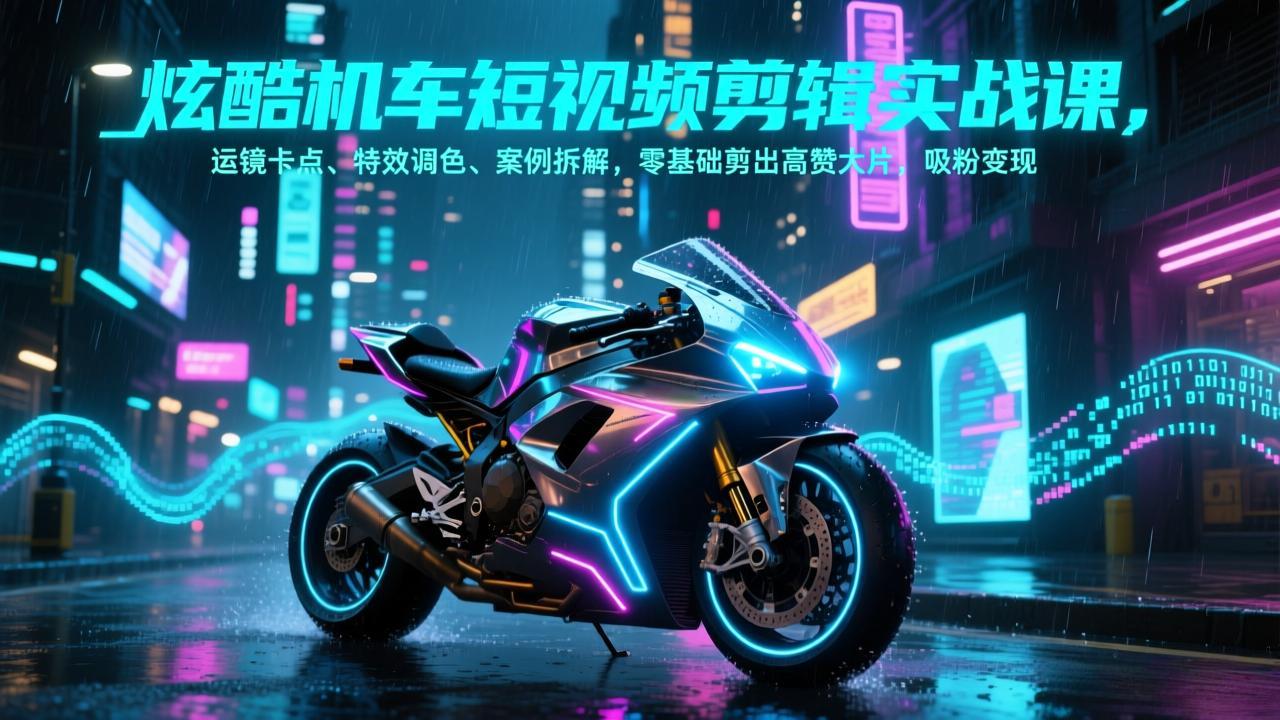 炫酷机车短视频剪辑实战课，运镜卡点、特效调色、案例拆解，零基础剪出高赞大片，吸粉变现-泡泡网创