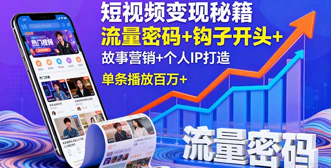 短视频变现秘籍，流量密码+钩子开头+故事营销+个人IP打造，单条播放百万+-泡泡网创