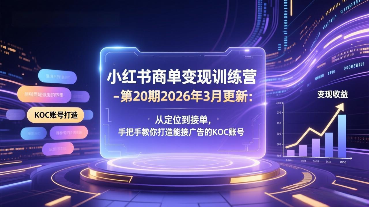 小红书商单变现训练营-第20期26年3月更新：从定位到接单，手把手教你打造能接广告的KOC账号-泡泡网创