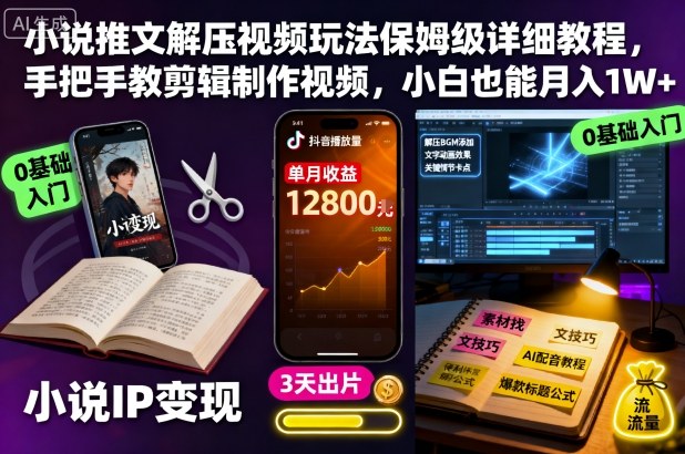 小说推文解压视频玩法保姆级详细教程，手把手教剪辑制作视频，小白也能月入1W+-泡泡网创