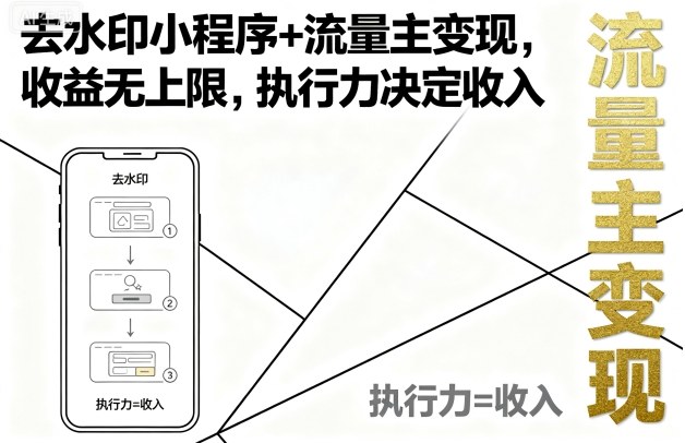 去水印小程序+流量主变现，收益无上限，执行力决定收入-泡泡网创