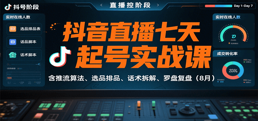 抖音直播七天起号实战课：含推流算法、选品排品、话术拆解、罗盘复盘(8月)-泡泡网创