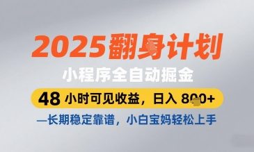 2025小程序全自动掘金，48 小时可见收益，日入8张，长期稳定靠谱，小白宝妈轻松上手【揭秘】-泡泡网创