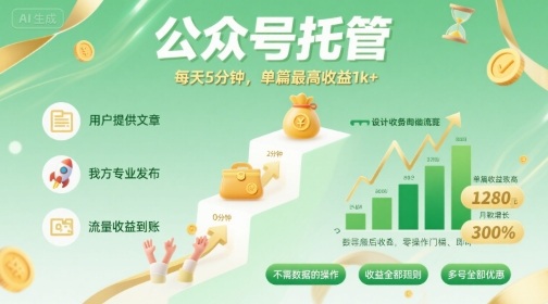 【公众号托管 】我提供文章，你发布，每天5分钟，单篇最高收益1k+【揭秘】-泡泡网创