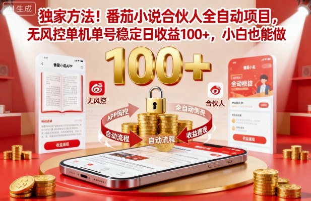 独家方法！番茄小说合伙人全自动挂G项目，无风控单机单号稳定日收益100+，小白也能做【揭秘】-泡泡网创