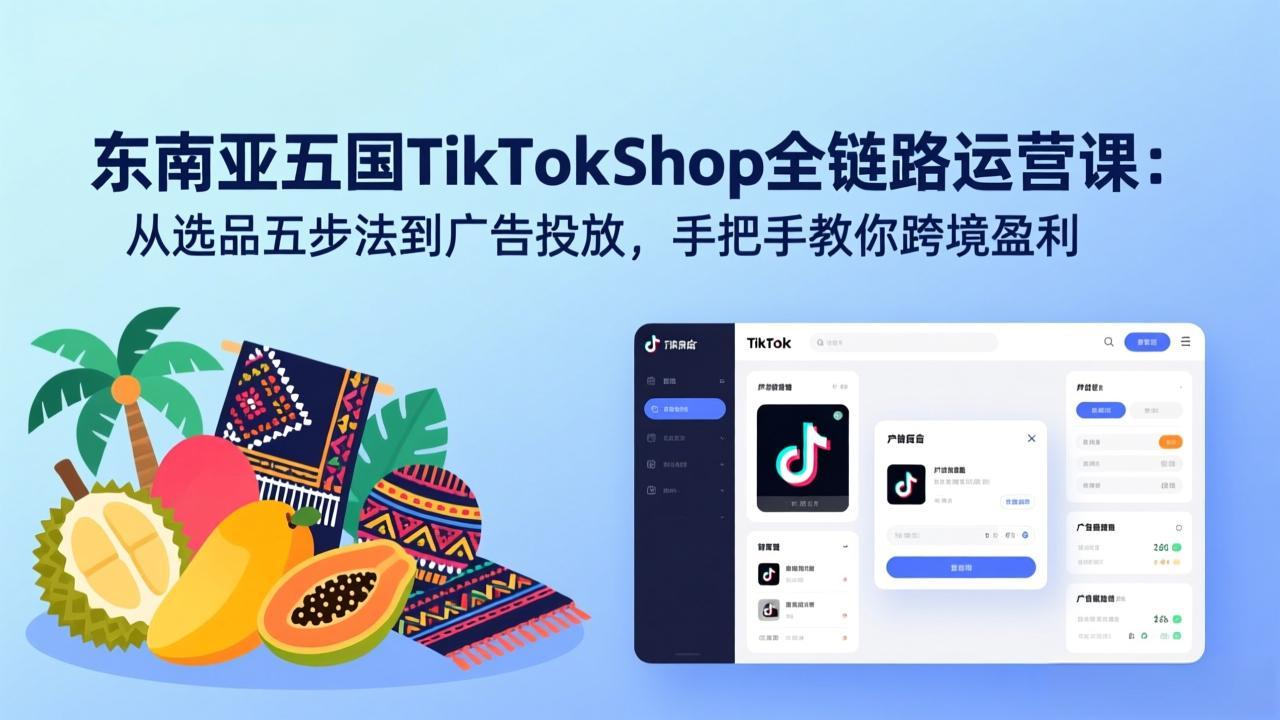 东南亚五国TikTok Shop全链路运营课：从选品五步法到广告投放，手把手教你跨境盈利-泡泡网创