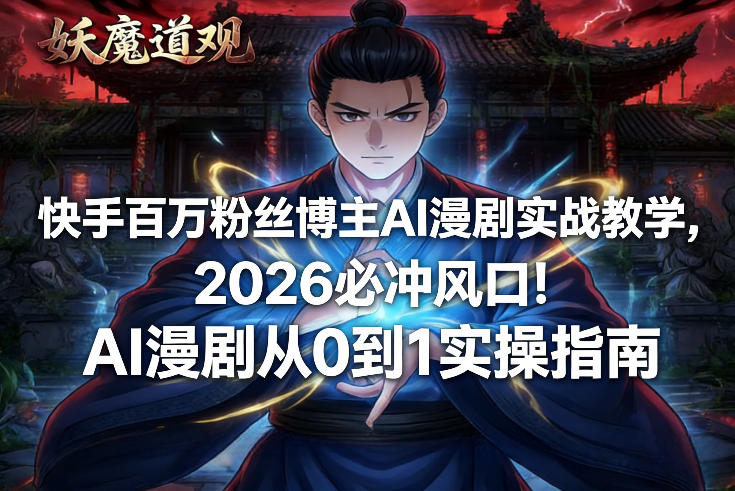 快手百万粉丝博主AI漫剧实战教学，2026必冲风口！AI漫剧从0到1实操指南-泡泡网创
