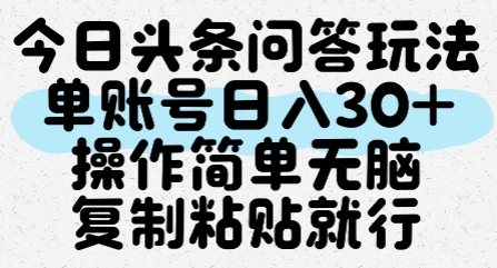 今日头条问答玩法，单账号日入30+，操作简单无脑复制粘贴就行-泡泡网创