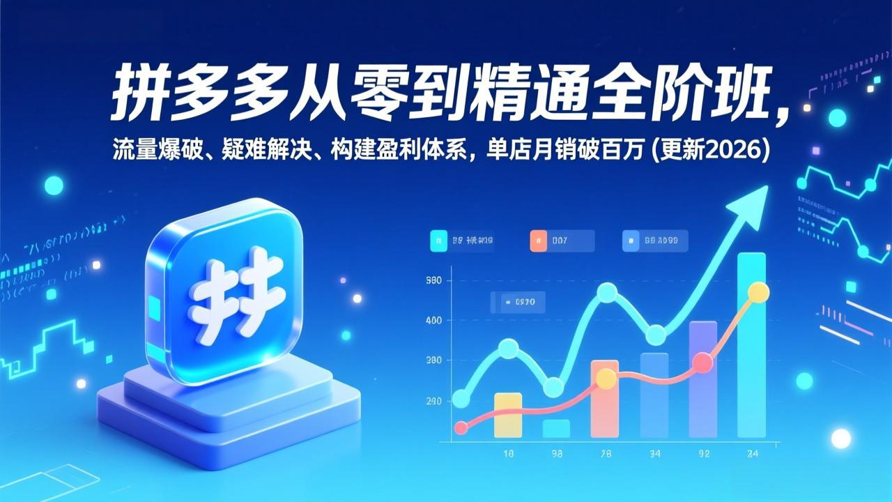 拼多多从零到精通全阶班，流量爆破、疑难解决，构建盈利体系，单店月销破百万(更新2026-泡泡网创